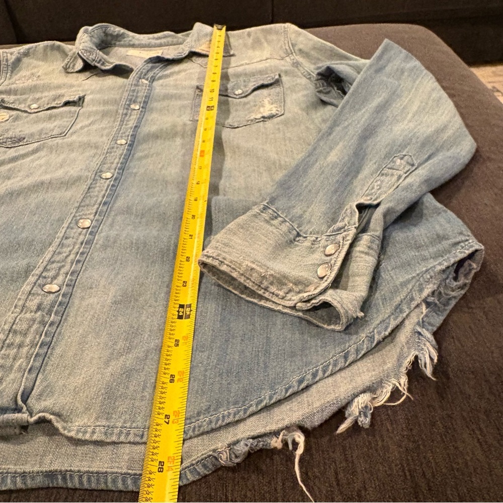 Ralph Lauren Dungarees Distressed Denim Button Up Shirt Pearl Snap Western Women - Picture 9 of 10